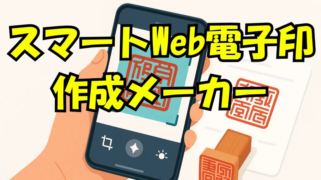 スマートフォンで撮影された角印の画像を「スマートWeb電子印作成メーカー」の編集画面で背景透過し、クリーンな電子印に加工している様子