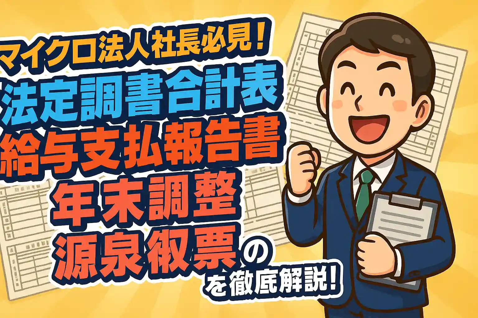 マイクロ法人社長必見！「法定調書合計表」「給与支払報告書」「年末調整」「源泉徴収票」の書き方と提出、全体像を徹底解説！